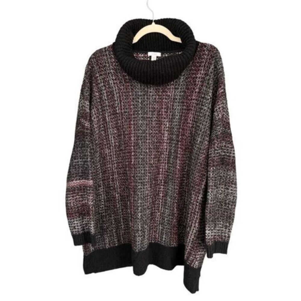 Pure Jill Women's Oversized Turtleneck Pullover Sweater‎ Red Black Medium/Large